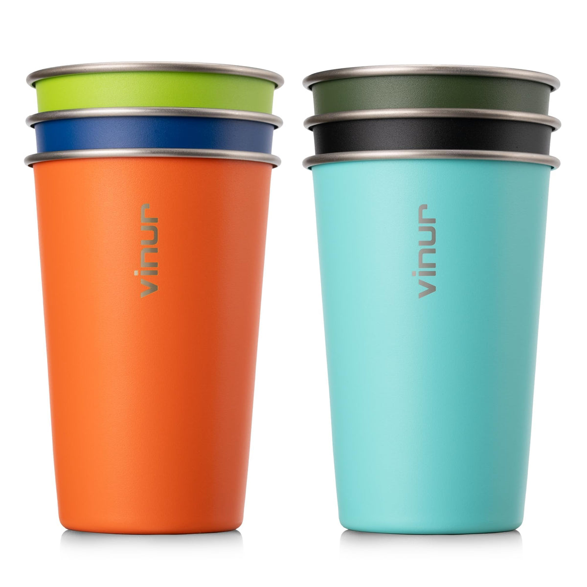 Stainless Steel Cups-16 oz Colorful Stackable Metal Drinking Glasses 8 Pcs