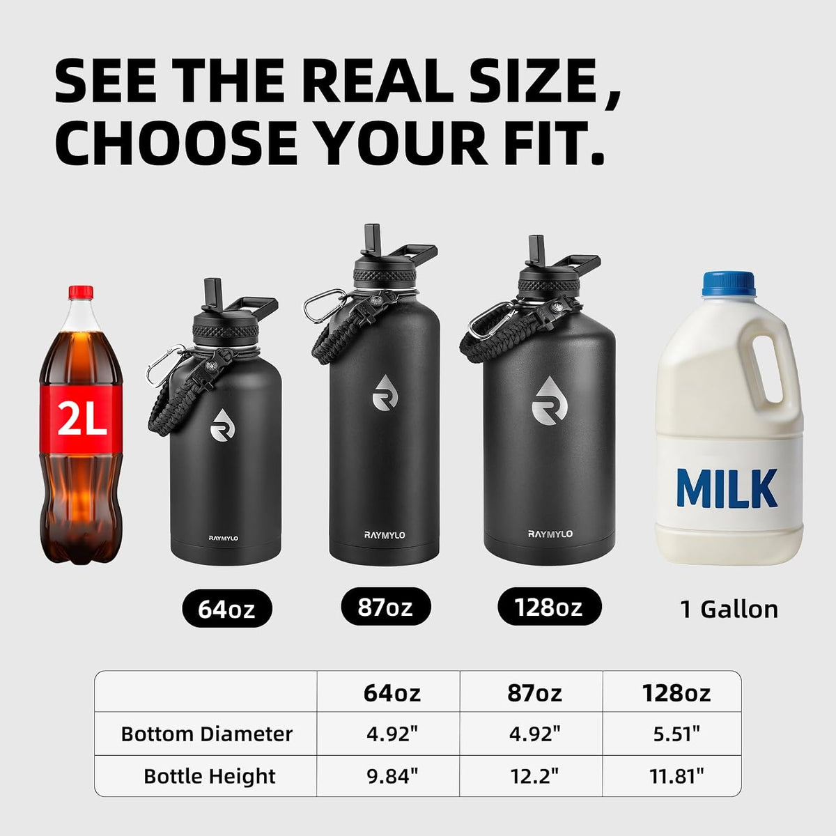 RAYMYLO Insulated Water Bottle 87 oz, Triple Wall Vacuum Stainless Steel