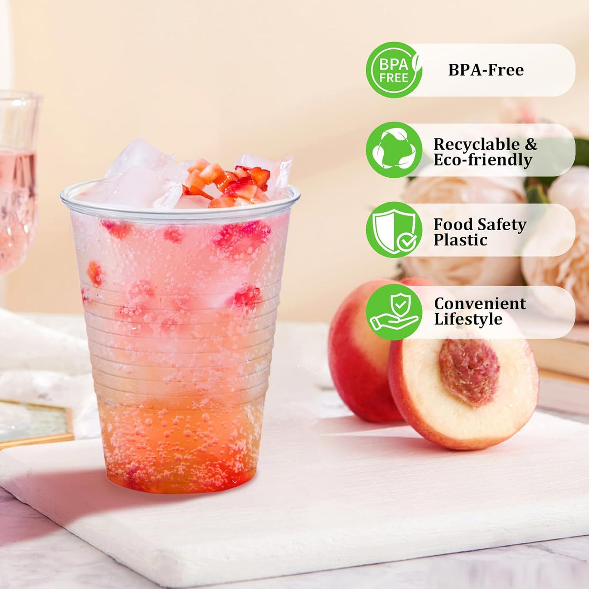 600 Pack 7 oz Plastic Cups, Rimmed Disposable Cold Cups