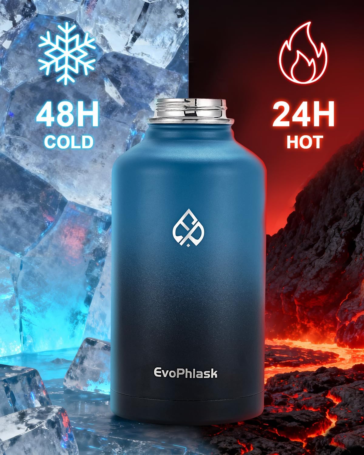 64 oz Insulated Water Bottle with Carrier Bag, Indigo Black
