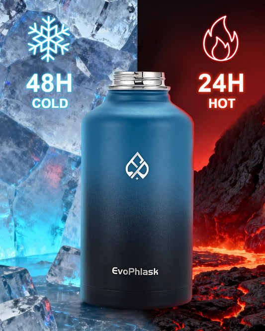 64 oz Insulated Water Bottle with Carrier Bag, Indigo Black