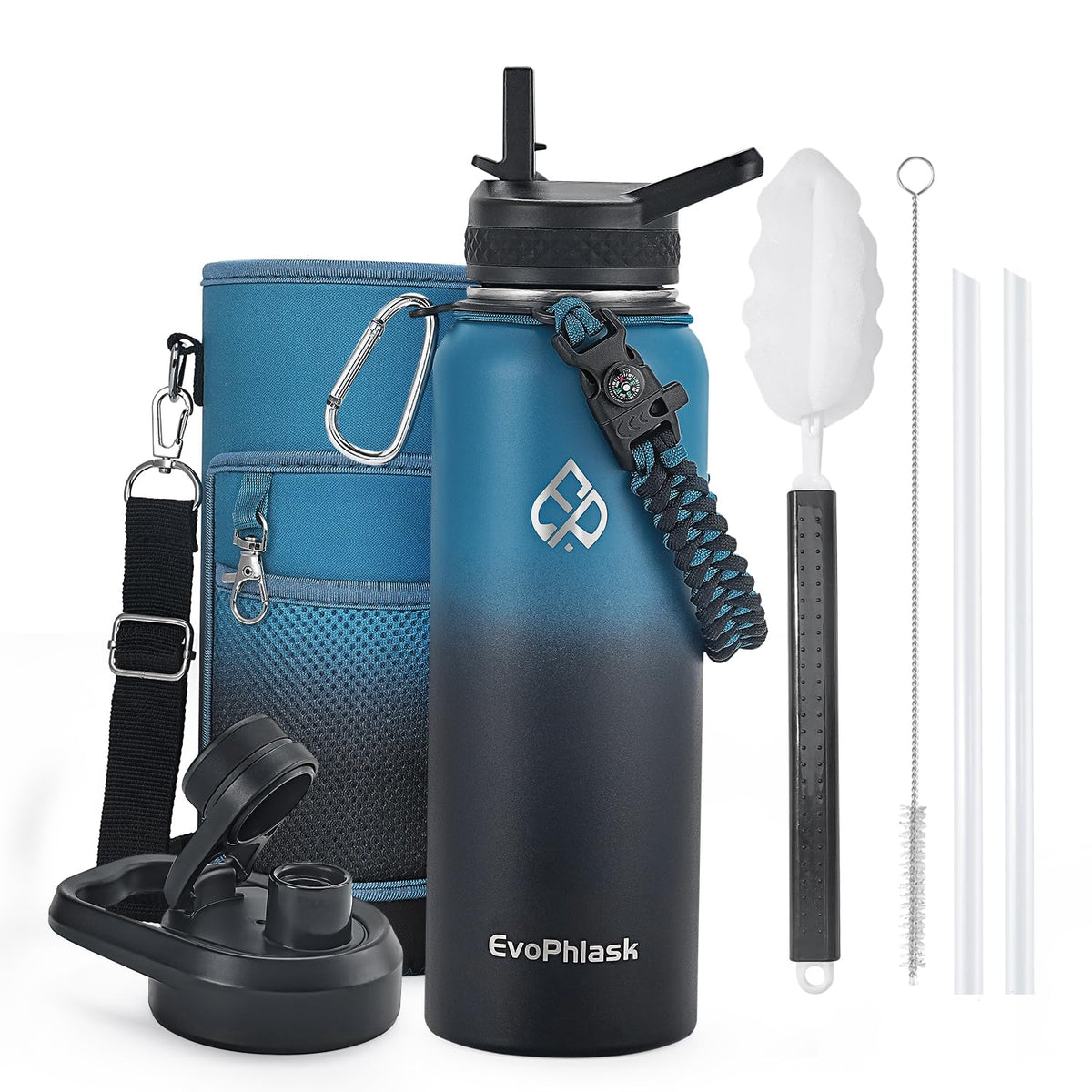 64 oz Insulated Water Bottle with Carrier Bag, Indigo Black