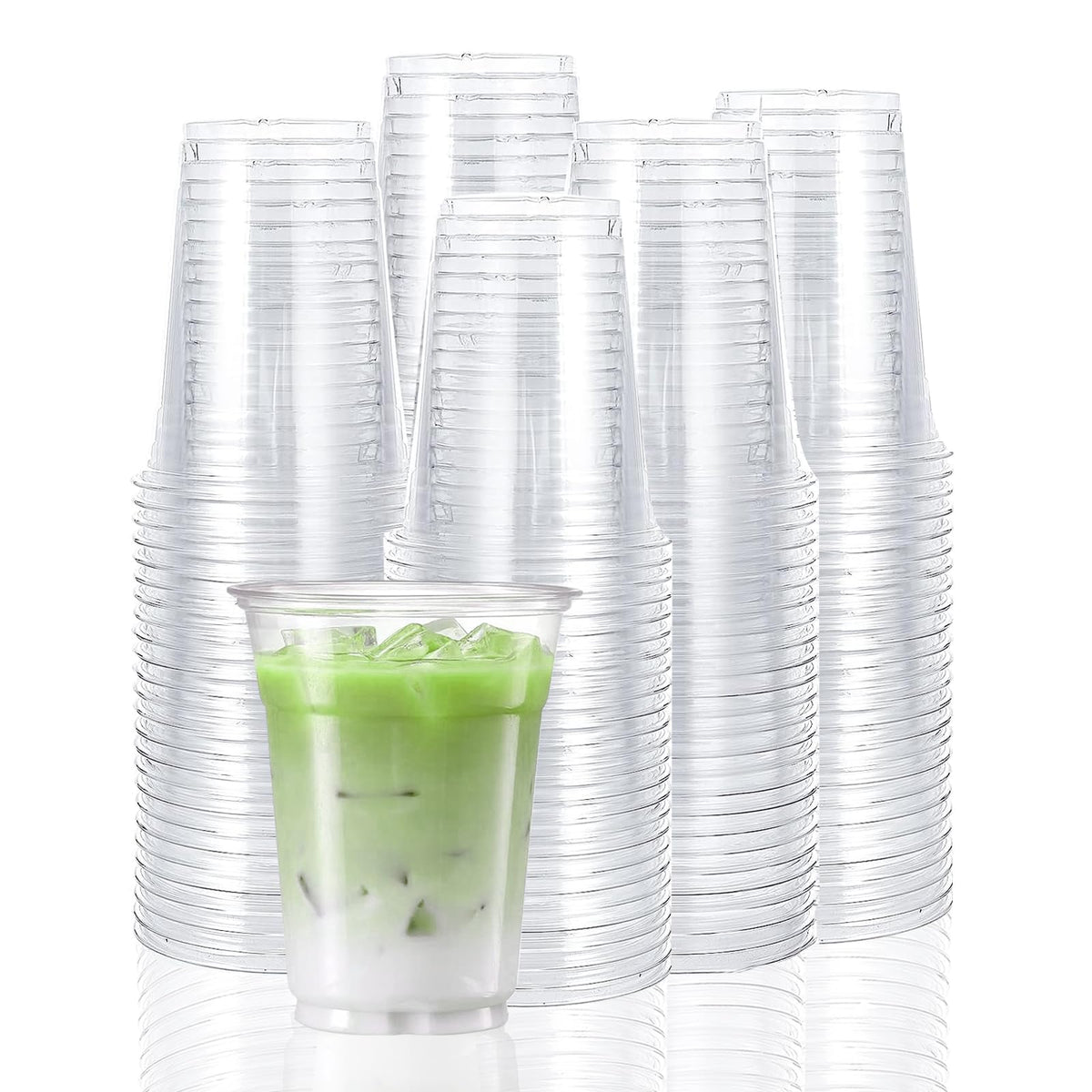TashiBox 100 Count - 16 Ounce Plastic Cups, Ice Coffee Cups To Go - Crystal Clear PET Party Cups