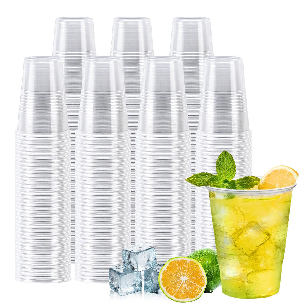 600 Pack 7 oz Plastic Cups, Rimmed Disposable Cold Cups
