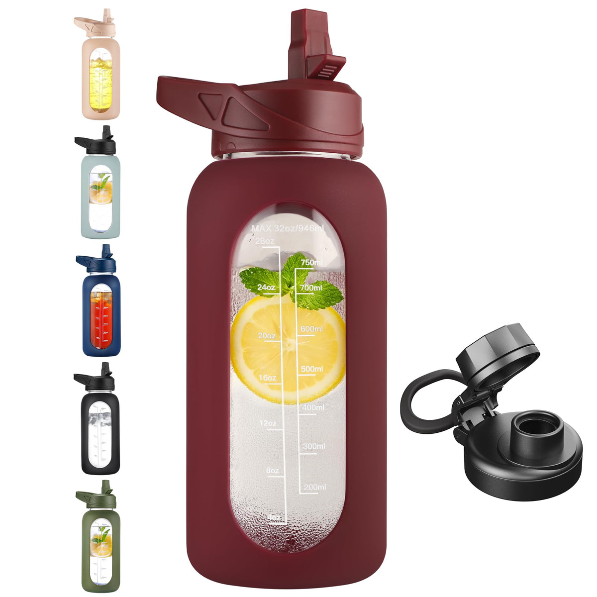 CIVAGO 64 oz Glass Water Bottle with Straw, Half Gallon Large Water Jug