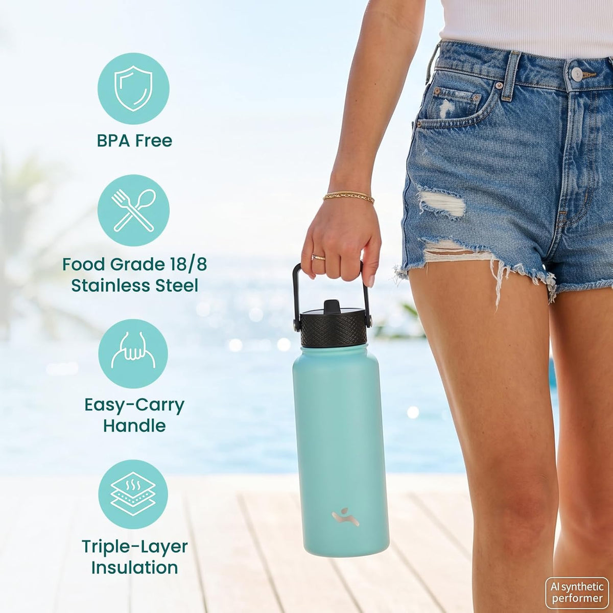 Konokyo 22 oz Insulated Stainless Steel Water Bottle with Straw Lid