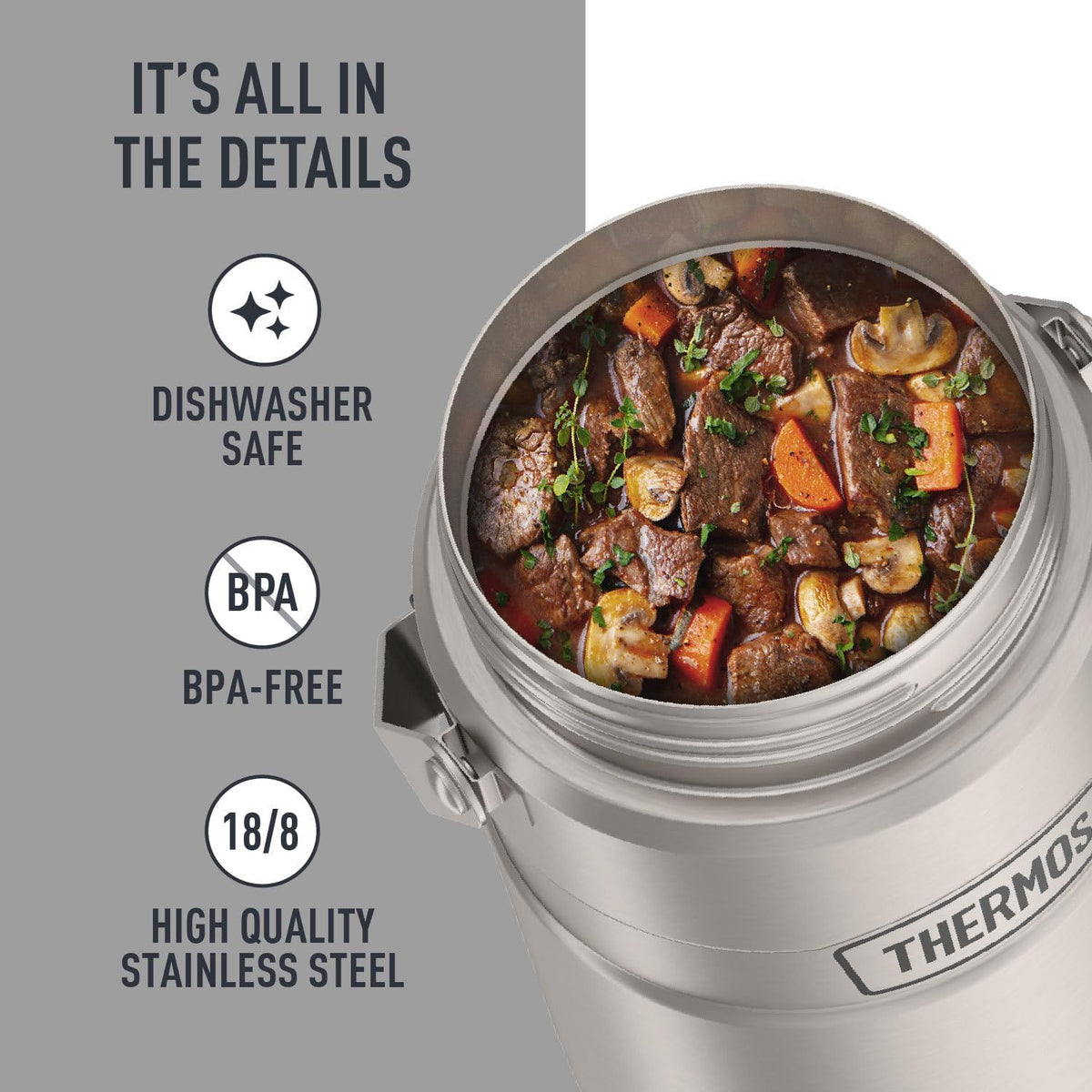 THERMOS Stainless King Food Jar with Handle, 47oz, Matte Stainless Steel