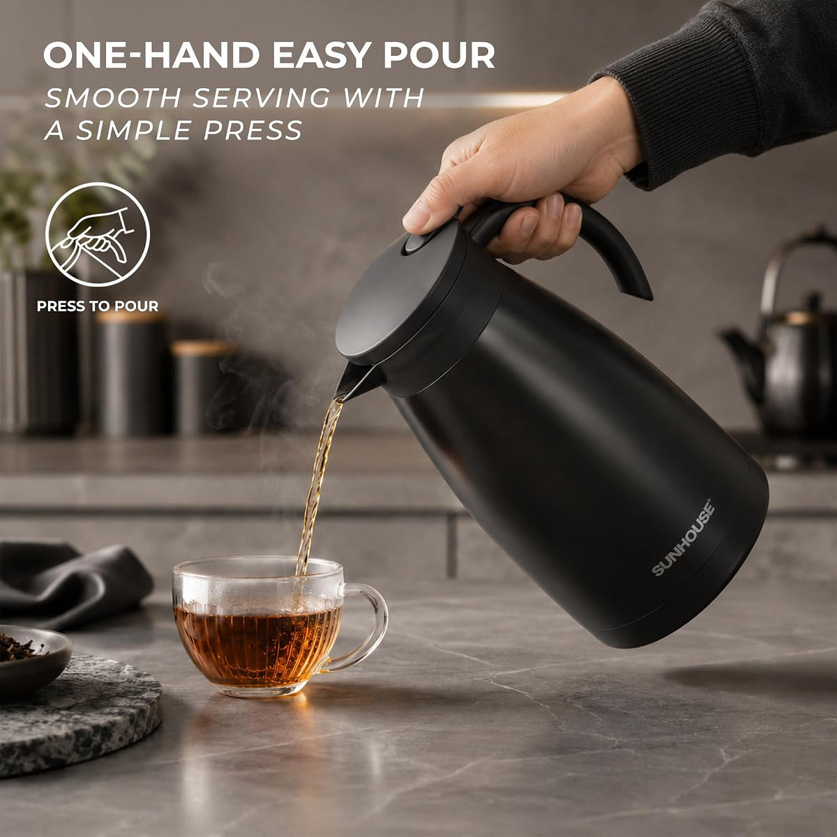SUNHOUSE 34 Oz Thermal Coffee Carafe Insulated Stainless Steel Thermos