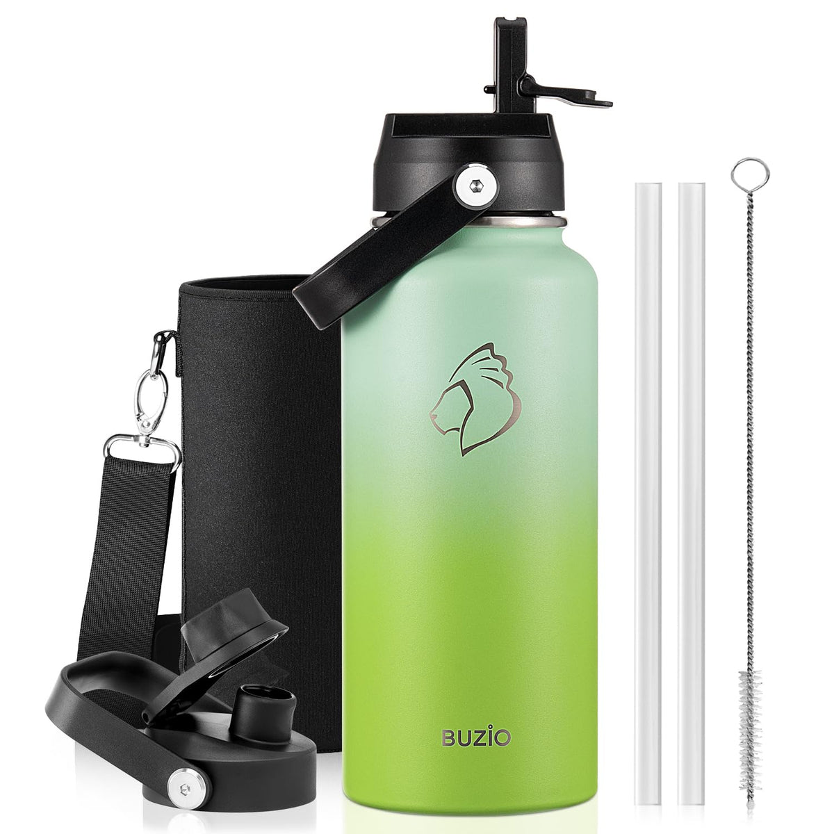 BUZIO 64 oz Insulated Stainless Steel Water Bottle with Dust-proof Lids