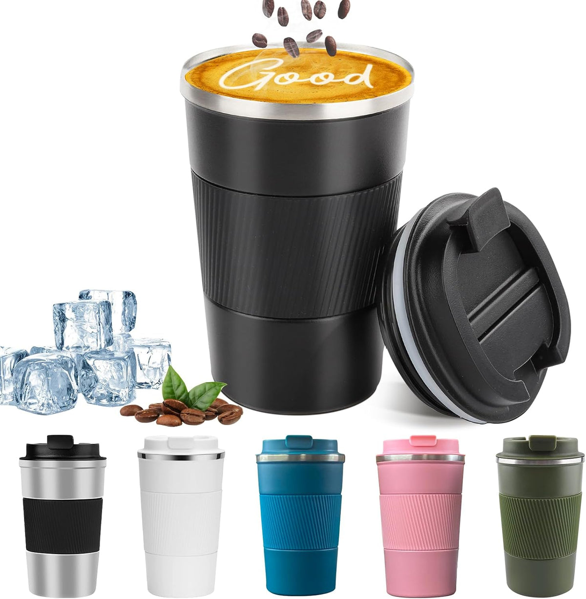 Insulated Travel Coffee Mug, Stainless Steel Coffee Cup with Leakproof Lid