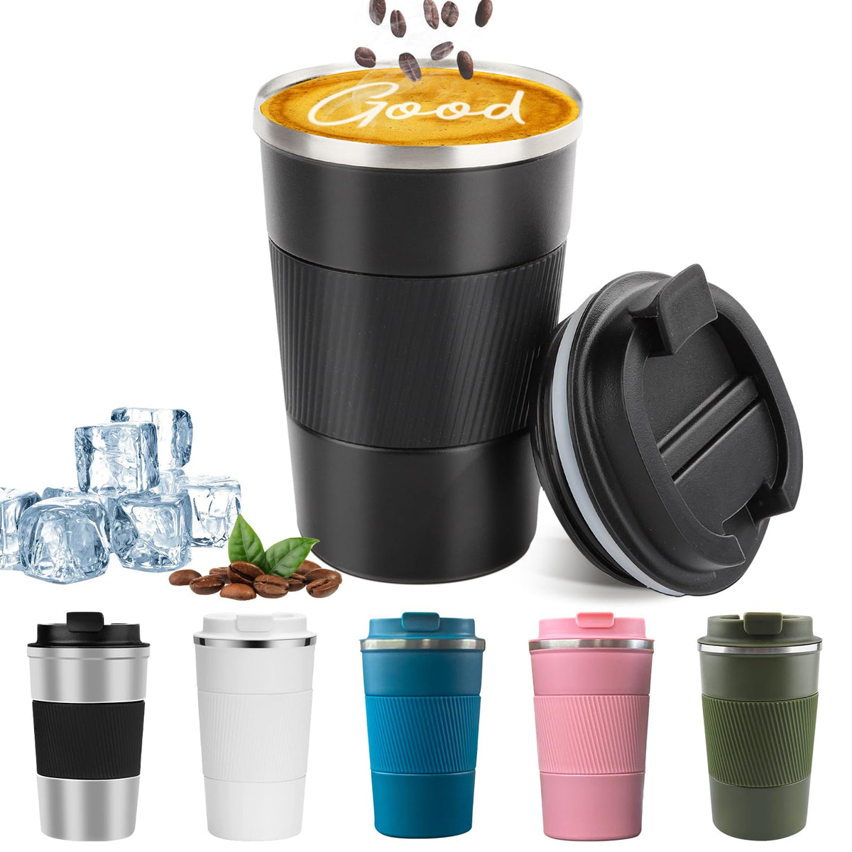 Insulated Travel Coffee Mug, Stainless Steel Coffee Cup with Leakproof Lid