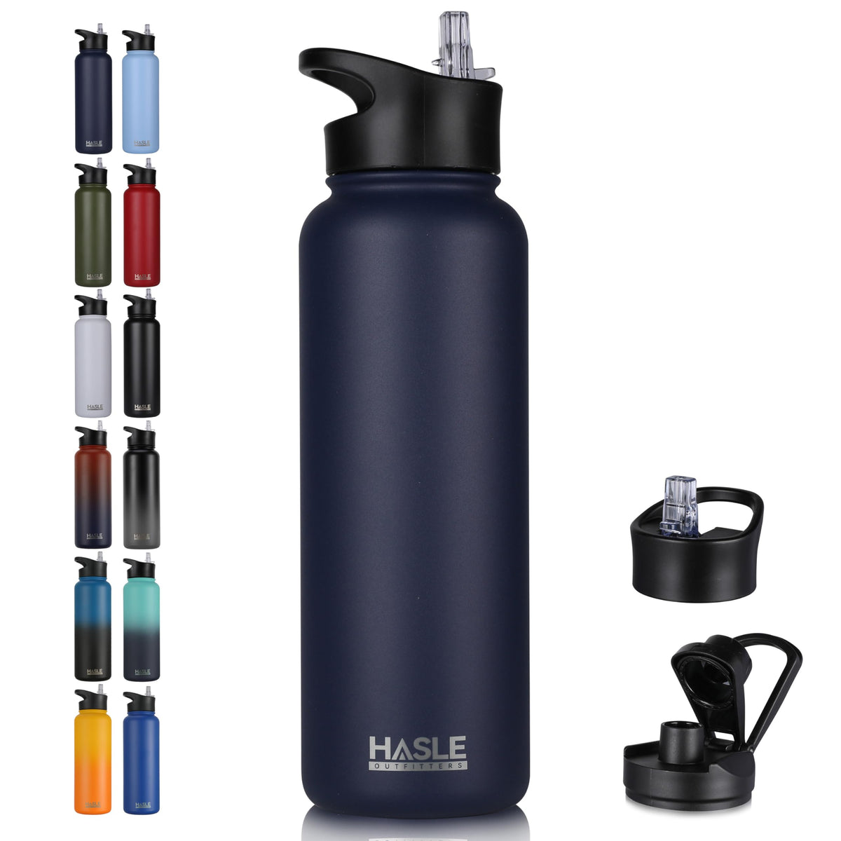 HASLE OUTFITTERS 32 oz Insulated Water Bottle Stainless Steel Double Walled Vacuum Sports Water Bottle with 2 Lids (Straw and Spout Lid) for Gym Camping Hiking(Black,1)