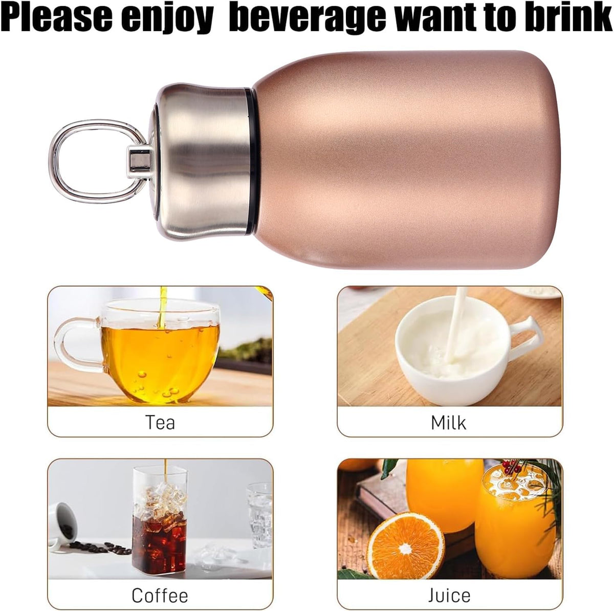 Stainless Steel Mini Vacuum Insulated Water Bottle for Hot & Cold Drinks, Travel Coffee Cup 10.2oz/300ml (Gold)
