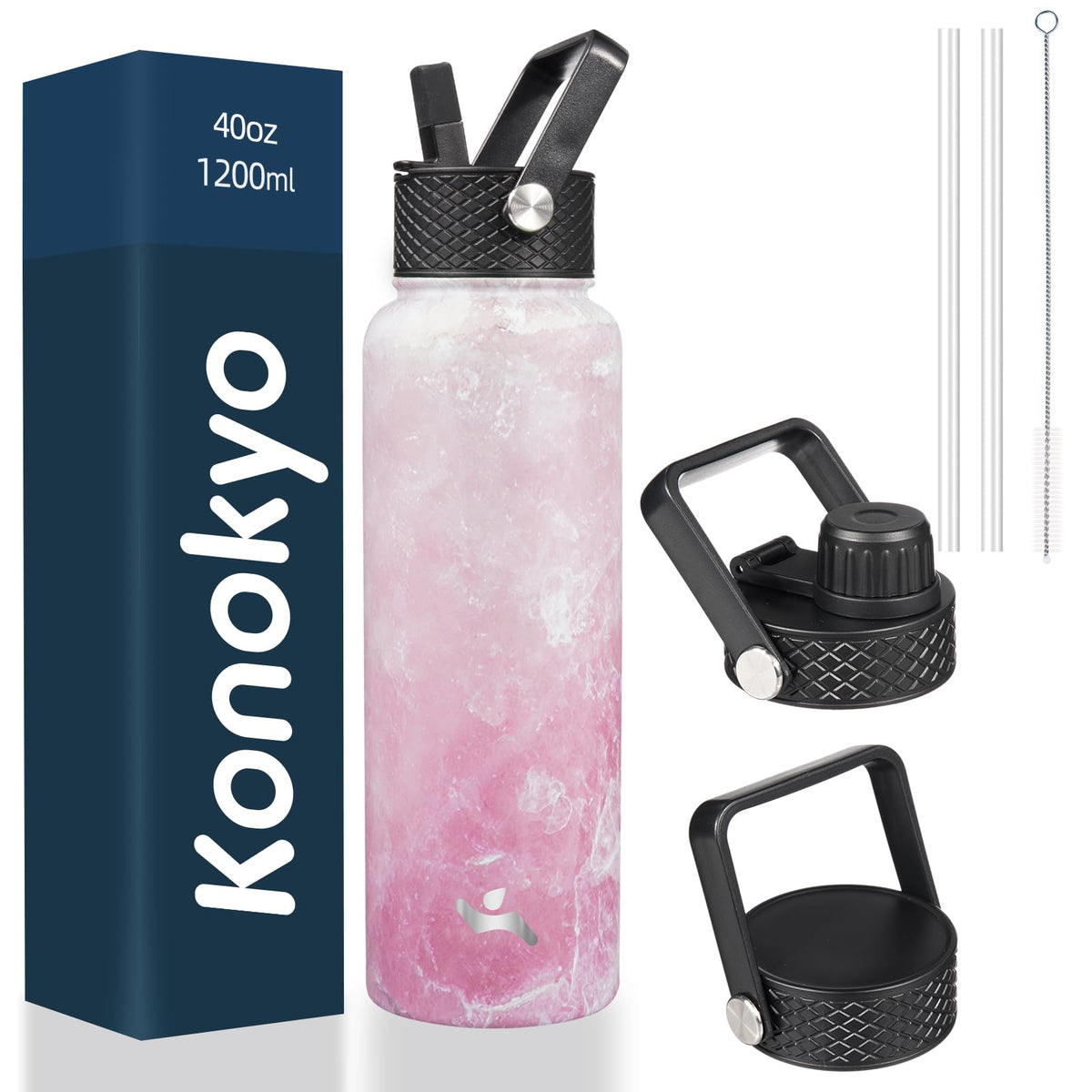 Konokyo 22 oz Insulated Stainless Steel Water Bottle with Straw Lid