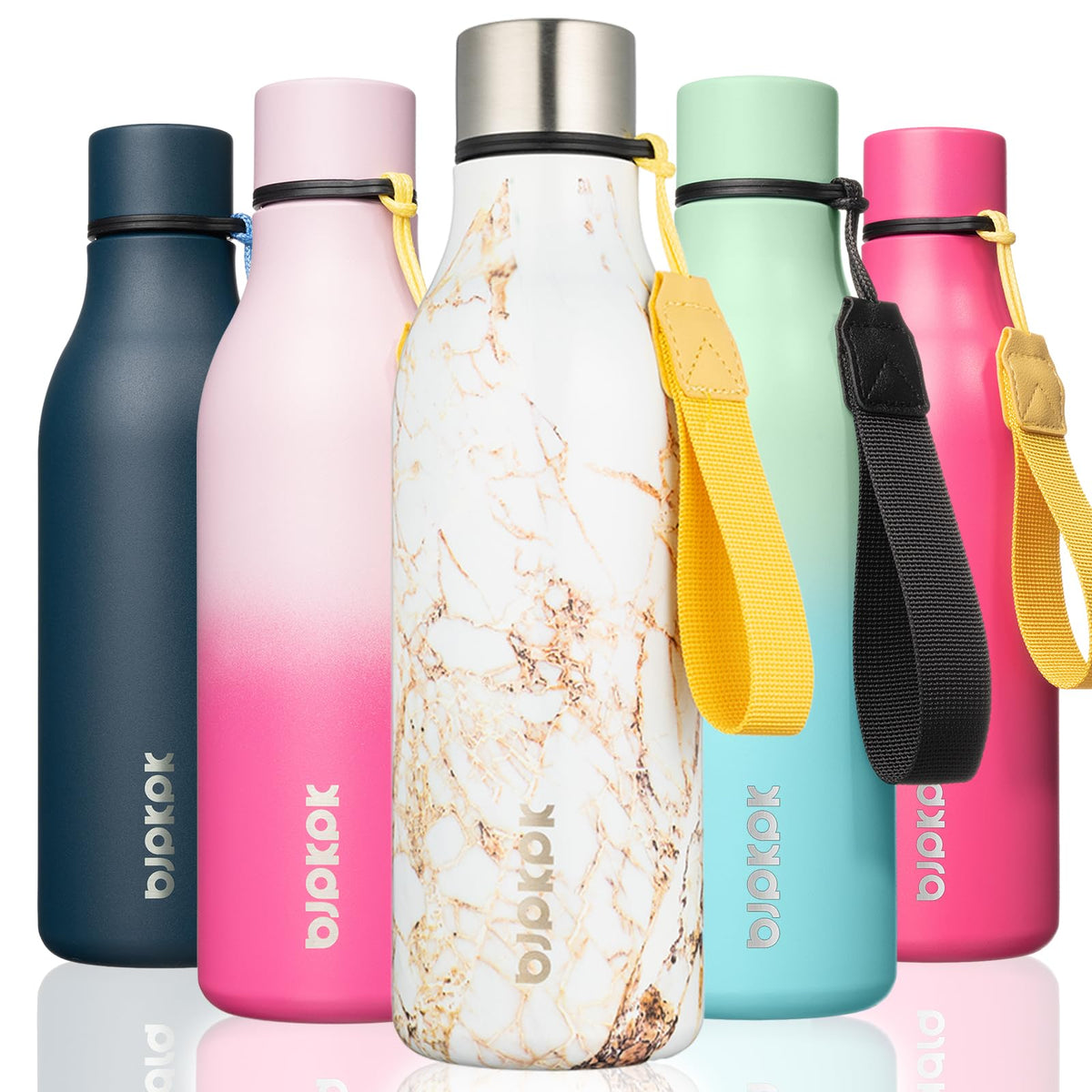 BJPKPK 18oz Insulated Water Bottle, Stainless Steel Bottle with Carry Strap