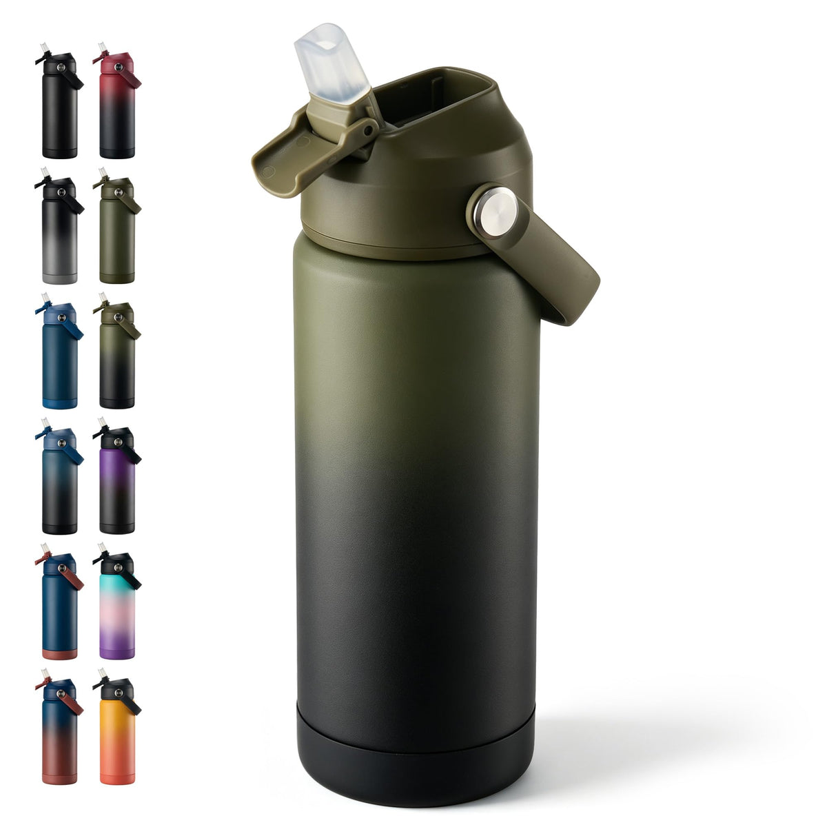 Fijinhom 24oz Insulated Stainless Steel Water Bottle, Wide Mouth Double Wall Vacuum, Silicone Straw, Sweat & Leak Proof, BPA Free Insulated Water Flask for Travel, Keep Cold 24h Hot 12h, Black