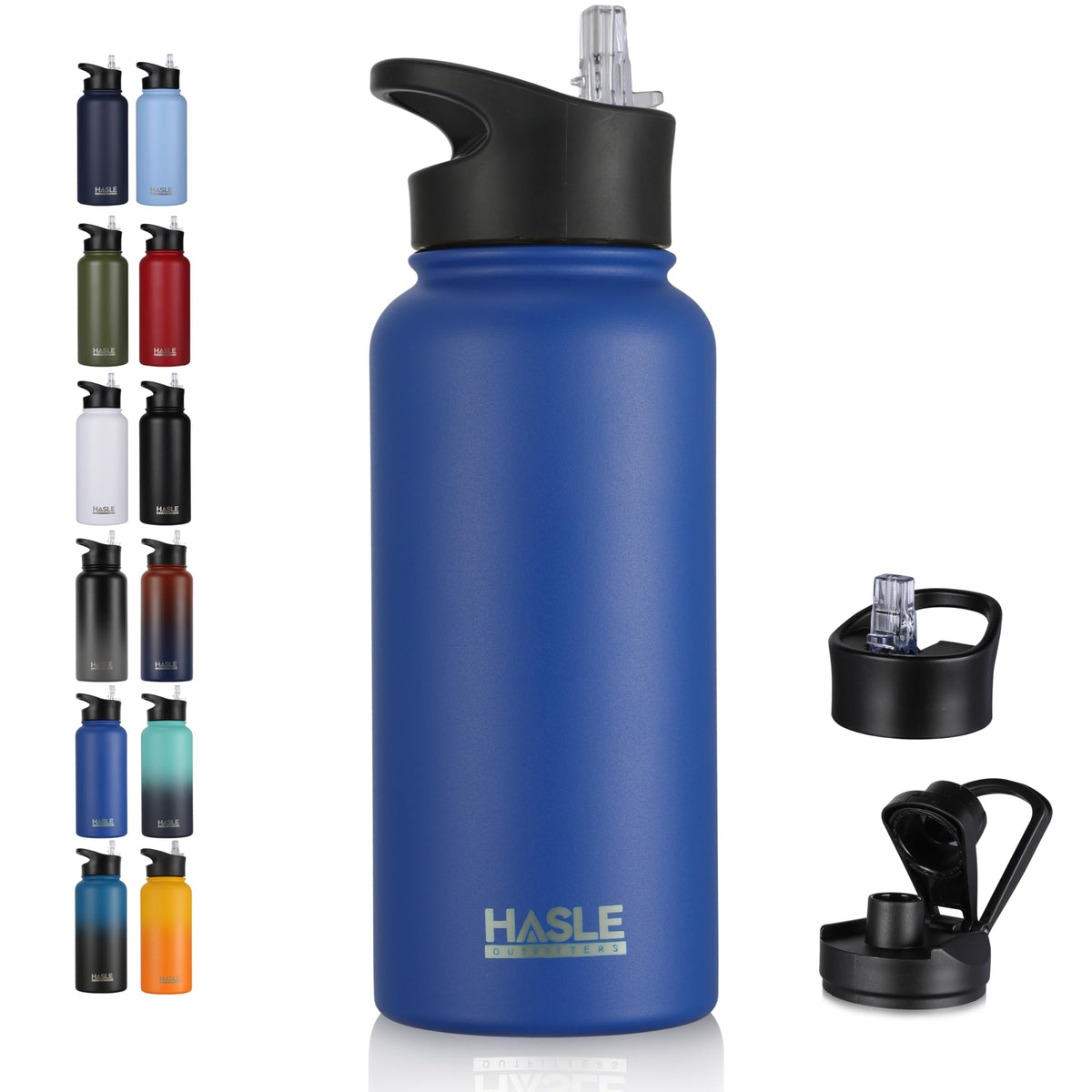 HASLE OUTFITTERS 32 oz Insulated Water Bottle Stainless Steel Double Walled Vacuum Sports Water Bottle with 2 Lids (Straw and Spout Lid) for Gym Camping Hiking(Black,1)