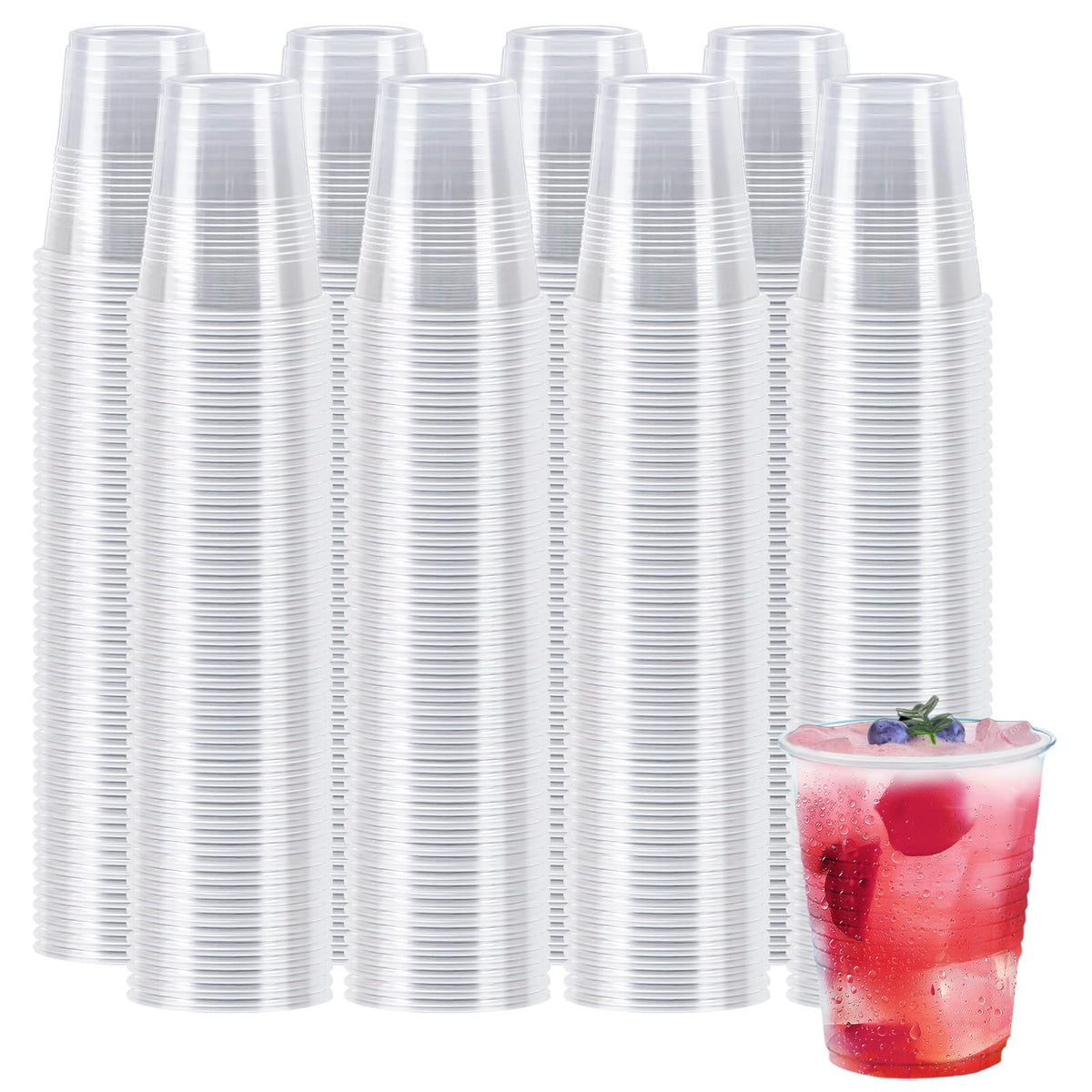 600 Pack 7 oz Plastic Cups, Rimmed Disposable Cold Cups