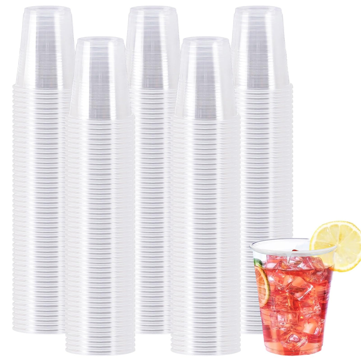 SIUQ 600 Pack 9 oz Plastic Cups, Clear Disposable Plastic Water Cups Bulk