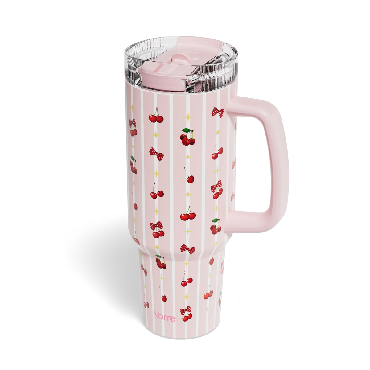 YOME 40 oz Bow Pink Tumbler with Handle and Flip Straw for Women | Stainless Steel Insulated Water Bottle | Keeps Drinks Cold | Dishwasher Safe | Cupholder Friendly | Gift Gym Travel Yoga