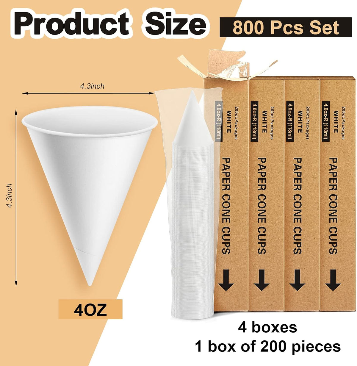 Roshtia Paper Cone Water Cups for Water Cooler Dispenser, 4 oz