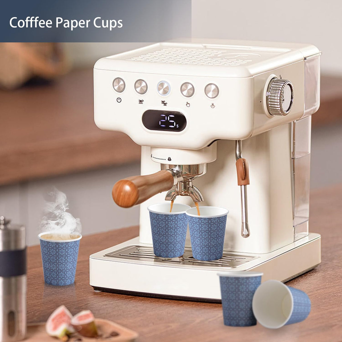 Clawsoff 300 Pack Paper Cups 8 oz Bulk Disposable Coffee Cups Navy Floral