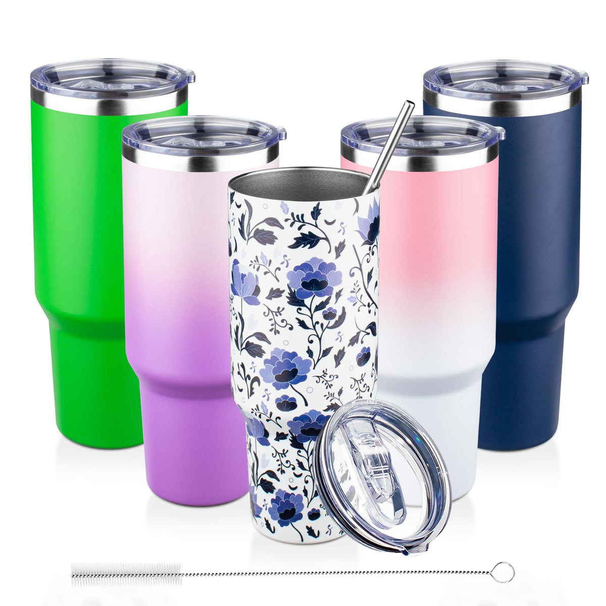 30 oz Tumbler with Lids and Straws Double Wall Insulated Tumbler Cup,Stainless Steel Leak-proof Thermal Coffee Tumbler Powder Coated Travel Mug for Cold and Hot Beverages,Silver