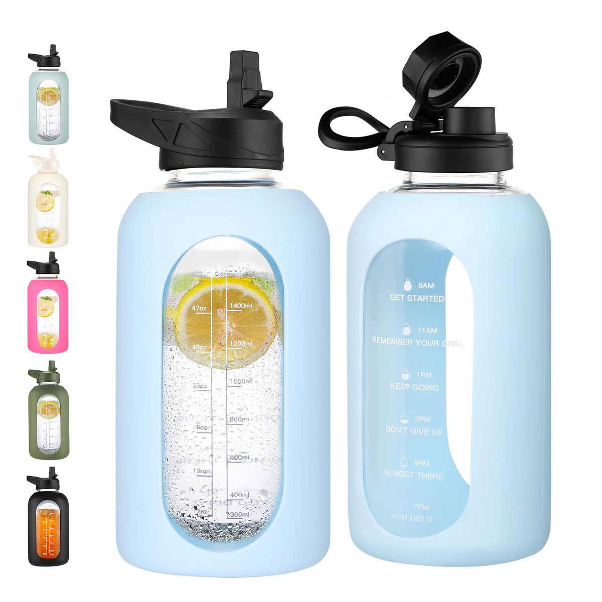 CIVAGO 64 oz Glass Water Bottle with Straw, Half Gallon Large Water Jug