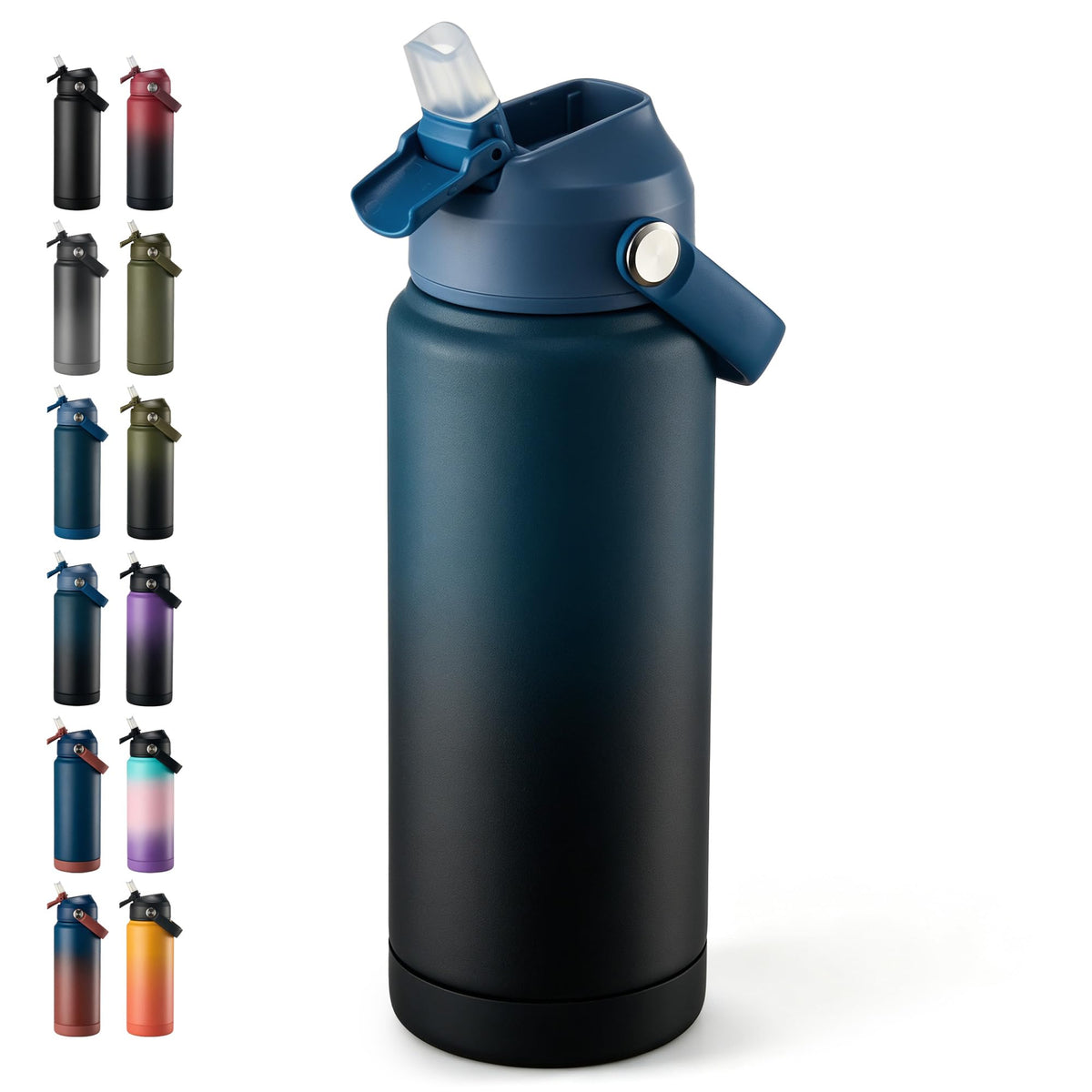 Fijinhom 24oz Insulated Stainless Steel Water Bottle, Wide Mouth Double Wall Vacuum, Silicone Straw, Sweat & Leak Proof, BPA Free Insulated Water Flask for Travel, Keep Cold 24h Hot 12h, Black