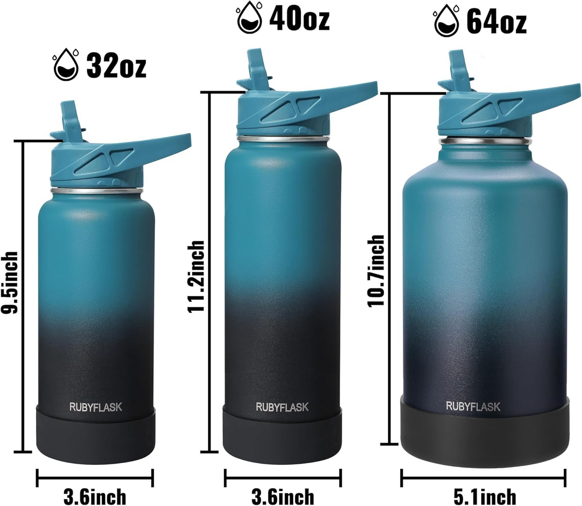 RUBYFLASK 32 oz Insulated Stainless Steel Water Bottle with Straw