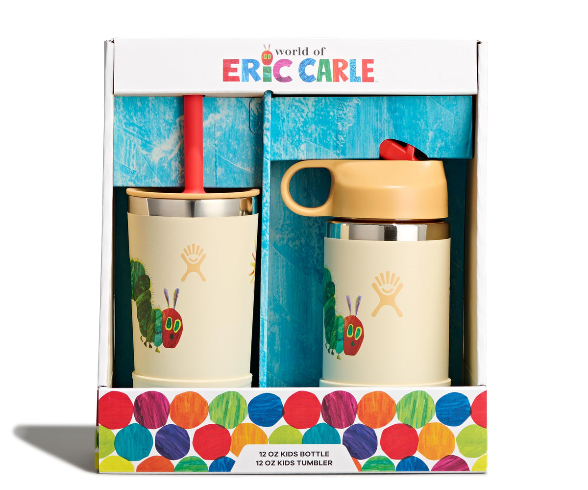 Hydro Flask Kids Water Bottle for School - Stainless Steel and Insulated with Straw Cap - 12 Oz World of Eric Carle Caterpillar Yellow