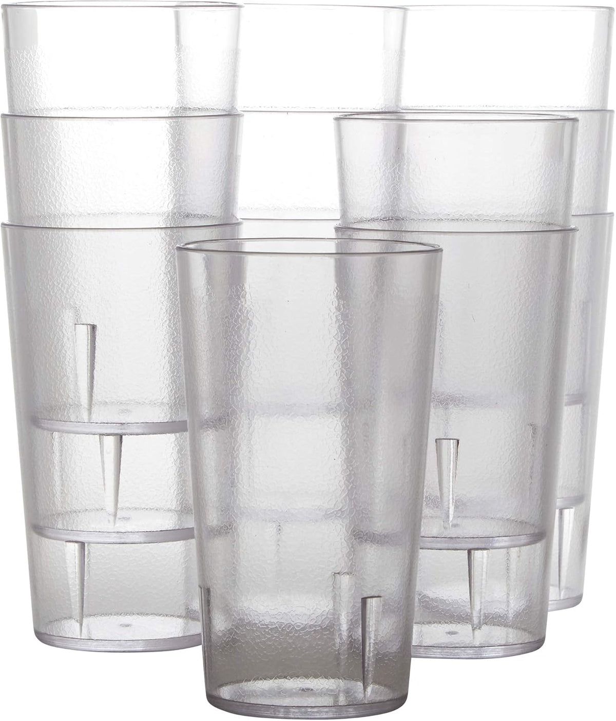 Restaurant Grade, BPA-Free 12oz Clear Plastic Cups 12pk. Super Durable, Break Resistant Drinking Glasses for Cafe, Party, Catering. Reusable, Stackable Tumblers with Textured Grip Design