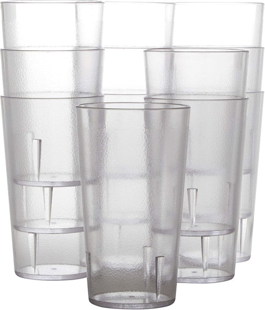 Restaurant Grade, BPA-Free 12oz Clear Plastic Cups 12pk. Super Durable, Break Resistant Drinking Glasses for Cafe, Party, Catering. Reusable, Stackable Tumblers with Textured Grip Design