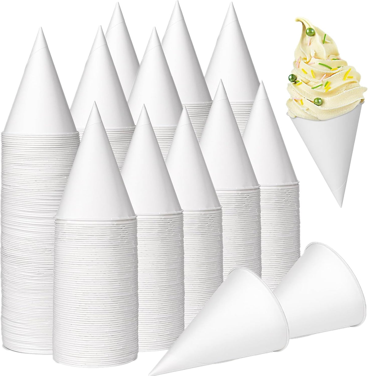 Yopay 600 Pack Cone Water Cups, 4OZ Disposable Dispenser Paper Snow Cups for Shaved Ice, Office Water Cooler, Sports Teams or Fundraisers, Craft Funnels for Oil or Protein Powder Drinks, White