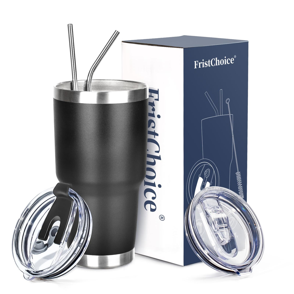 30 oz Tumbler with Lids and Straws Double Wall Insulated Tumbler Cup,Stainless Steel Leak-proof Thermal Coffee Tumbler Powder Coated Travel Mug for Cold and Hot Beverages,Silver