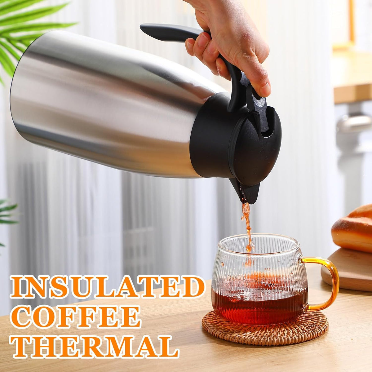 Norme 2 Pcs Thermal Coffee Carafe Creamer, Silver, 68 oz
