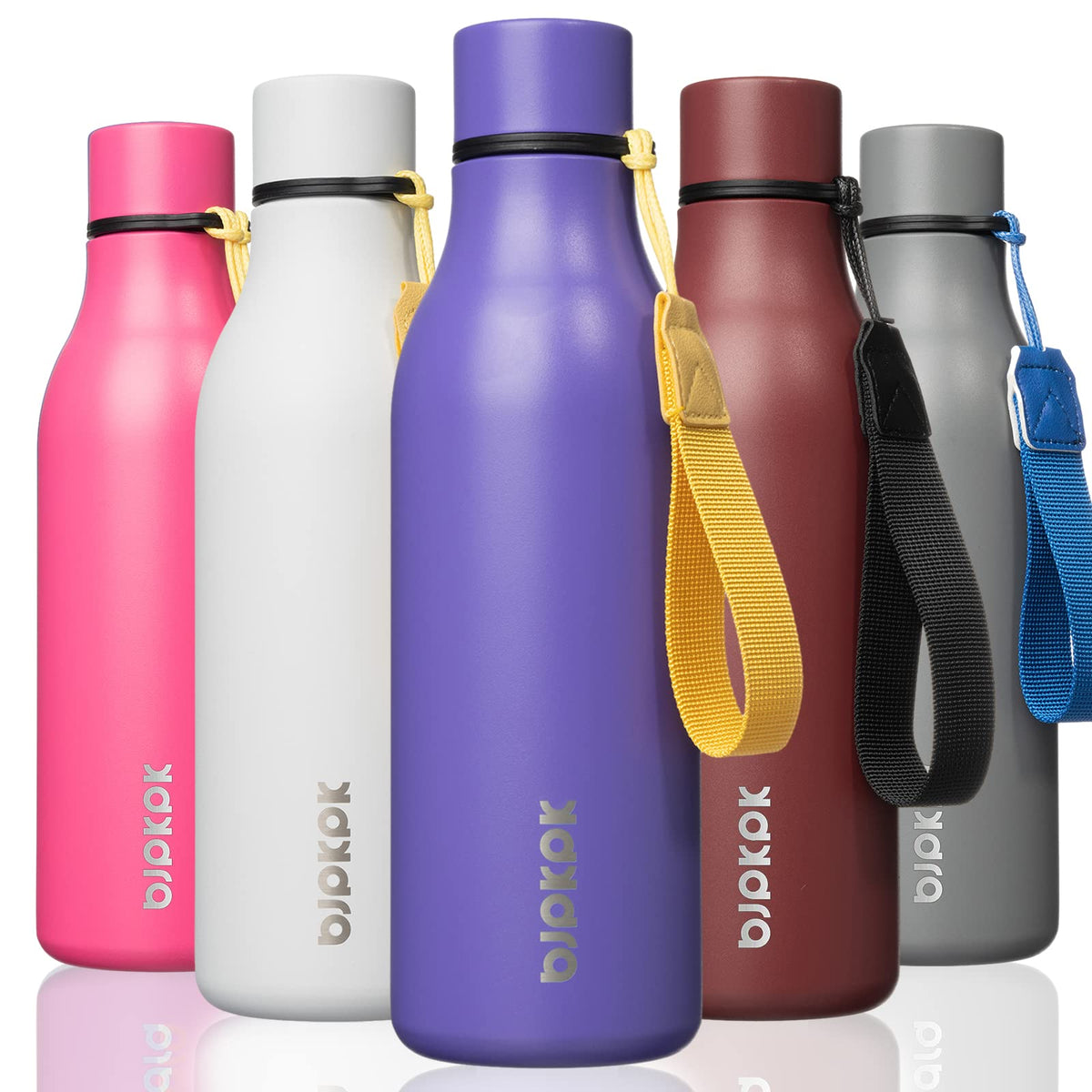 BJPKPK 18oz Insulated Water Bottle, Stainless Steel Bottle with Carry Strap