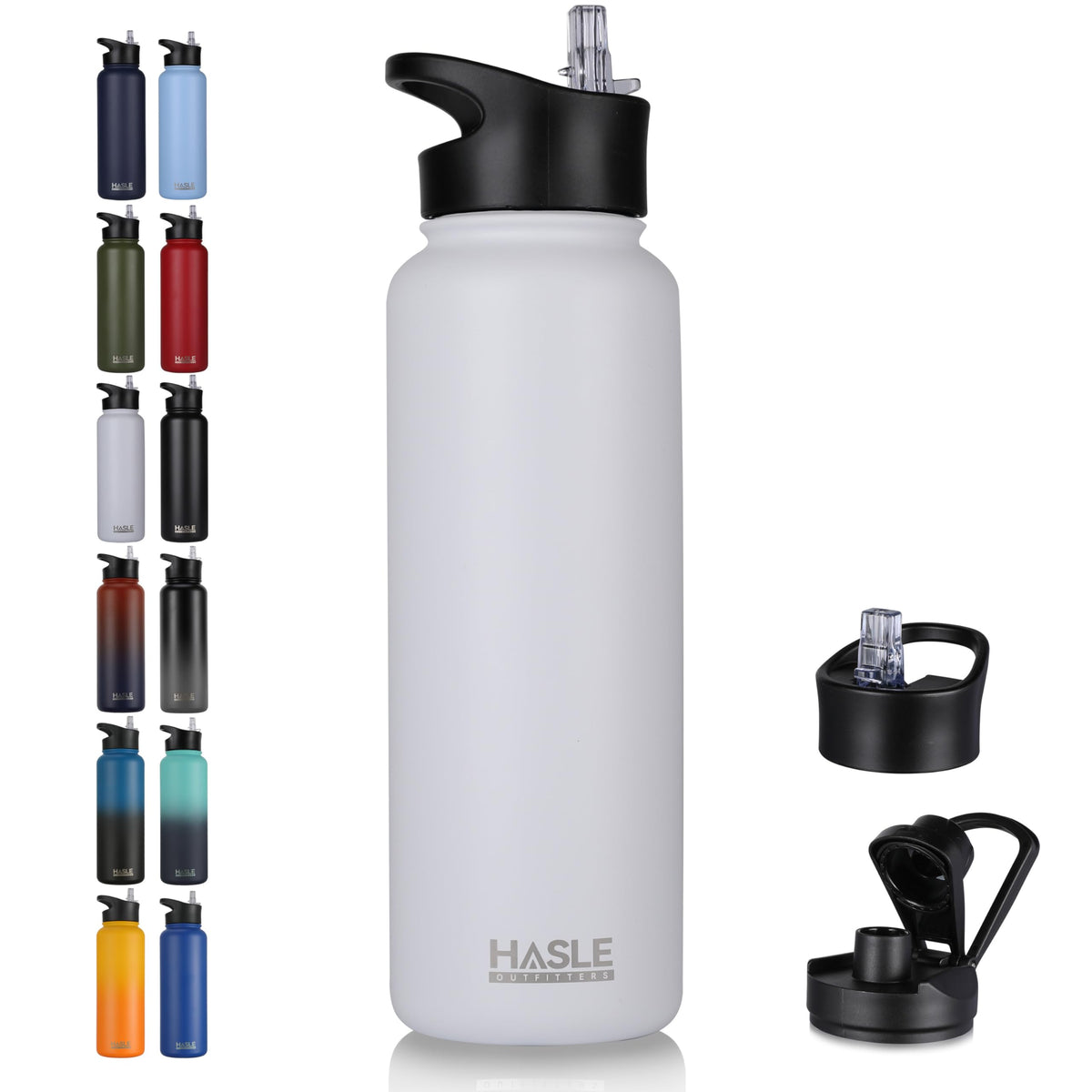 HASLE OUTFITTERS 32 oz Insulated Water Bottle Stainless Steel Double Walled Vacuum Sports Water Bottle with 2 Lids (Straw and Spout Lid) for Gym Camping Hiking(Black,1)