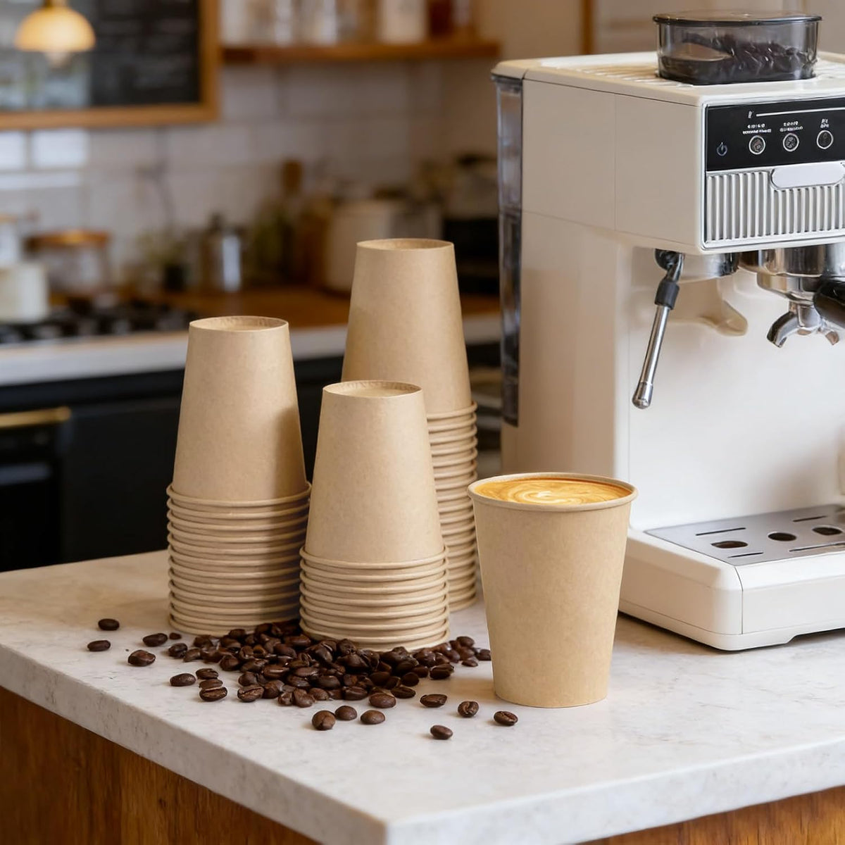 BYSNOW 200 Pack 10 oz Kraft Paper Cups, Disposable Coffee Hot Water Cups