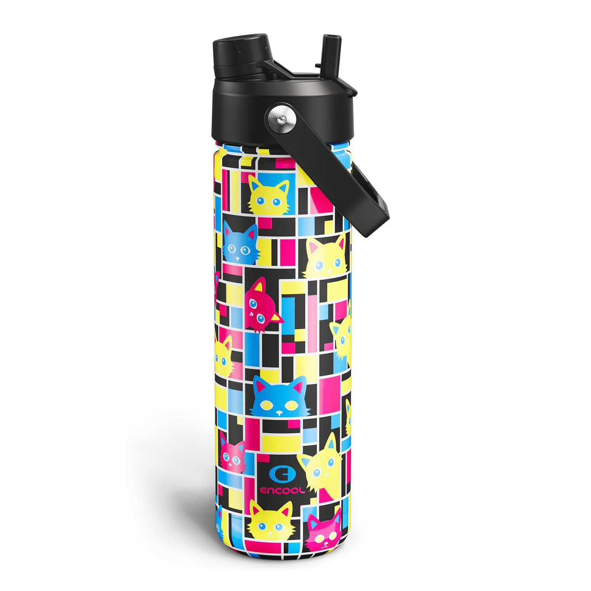 ENCOOL Insulated Water Bottle with Straw Stainless Steel Water Bottle, Leak-Proof, BPA-Free, Double Wall Vacuum Keeps Cold for 24 Hours for Sports, Travel, School (26 oz, Black Night)
