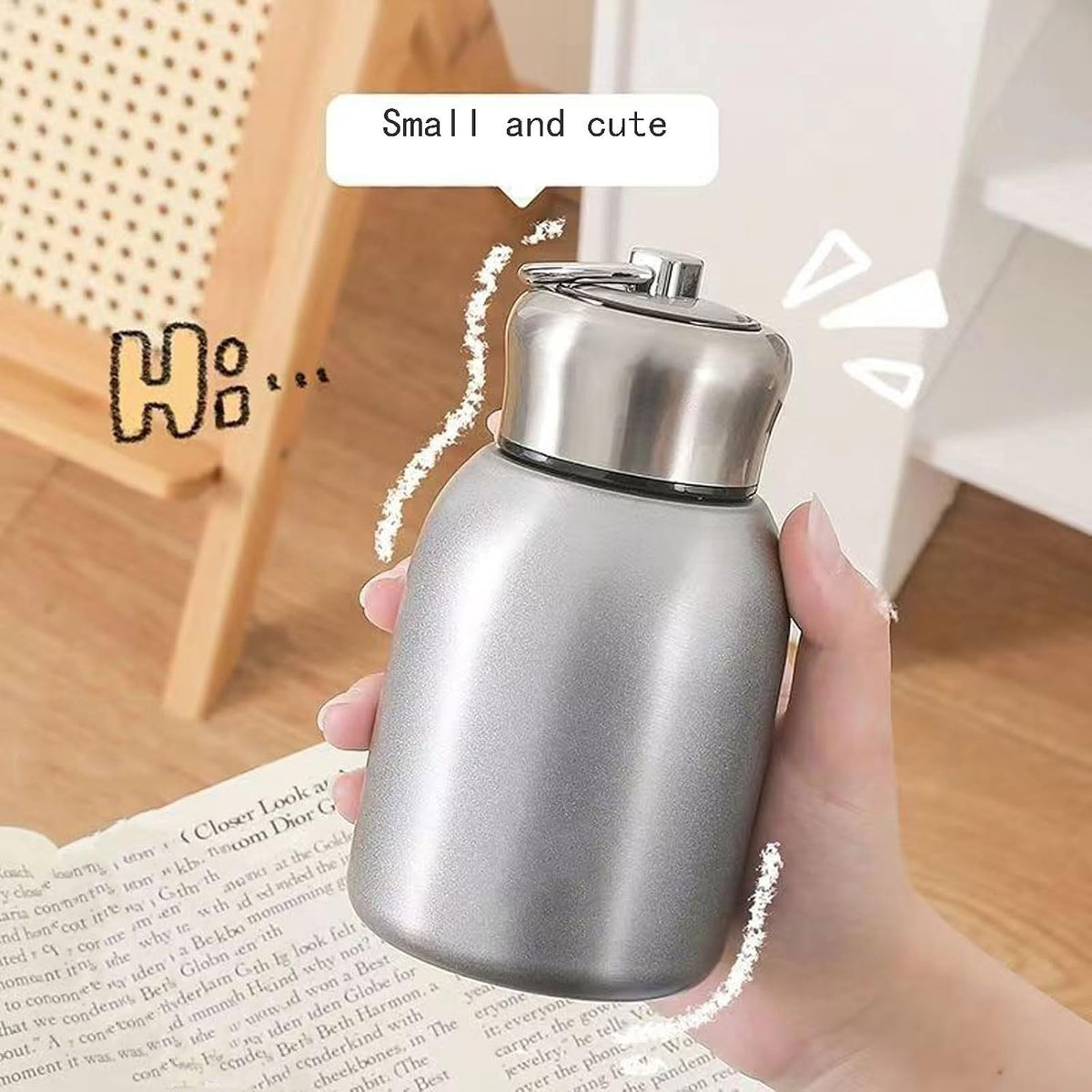 Mini Vacuum Insulated Tumbler Small Stainless Steel Thermal Bottle Water Flask Thermal Cups for Hot and Cold Drinks Travel Coffee Mug 10.2 oz/300ml Silver