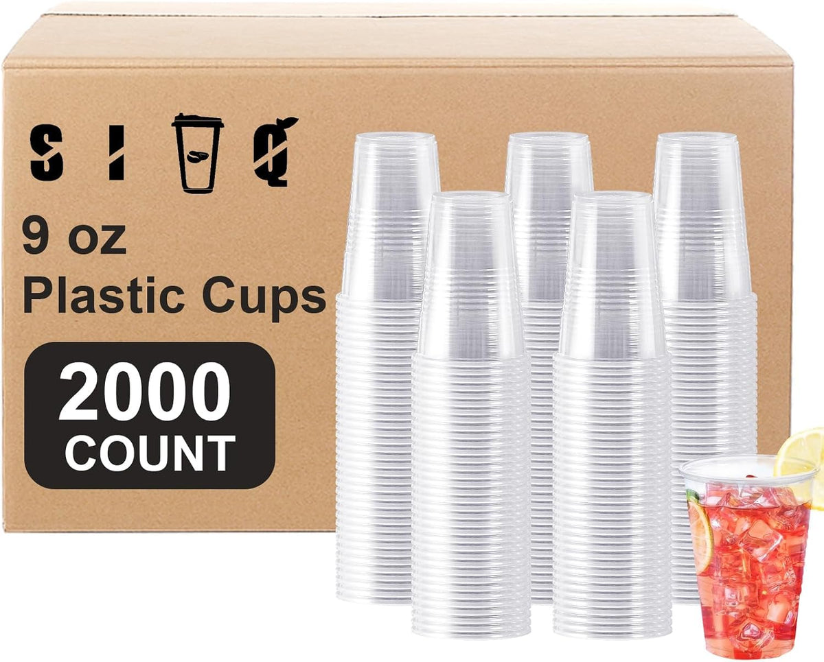 SIUQ 600 Pack 9 oz Plastic Cups, Clear Disposable Plastic Water Cups Bulk