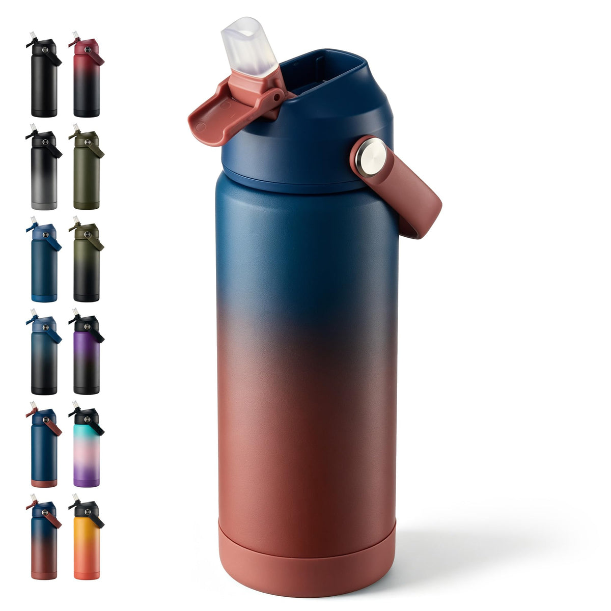 Fijinhom 24oz Insulated Stainless Steel Water Bottle, Wide Mouth Double Wall Vacuum, Silicone Straw, Sweat & Leak Proof, BPA Free Insulated Water Flask for Travel, Keep Cold 24h Hot 12h, Black