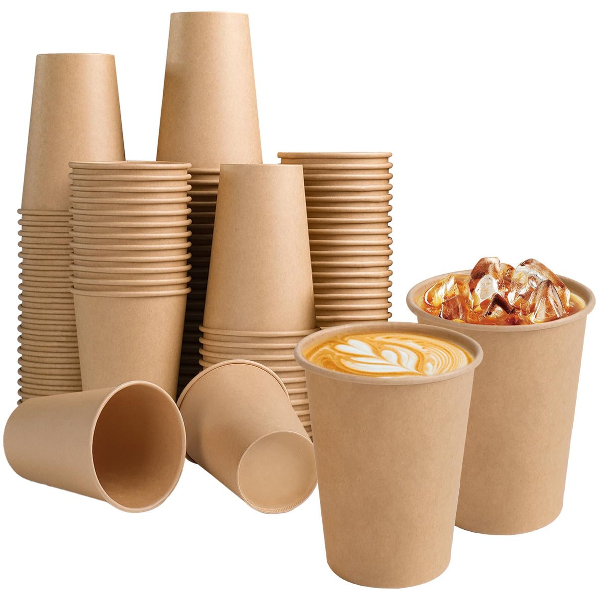 BYSNOW 200 Pack 10 oz Kraft Paper Cups, Disposable Coffee Hot Water Cups