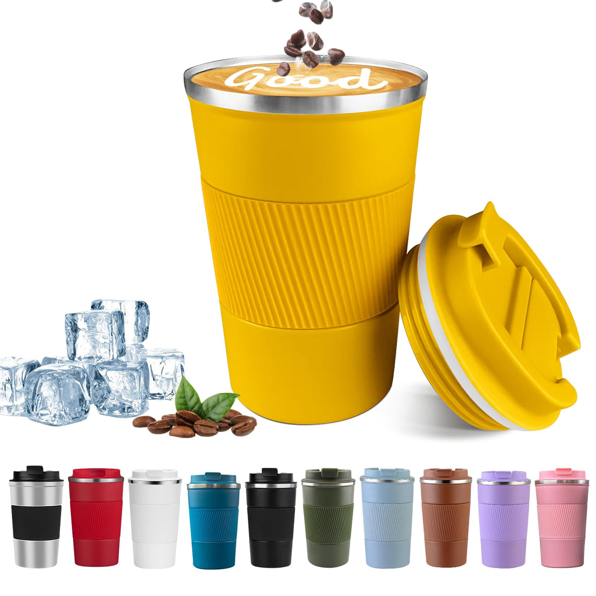 Insulated Travel Coffee Mug, Stainless Steel Coffee Cup with Leakproof Lid