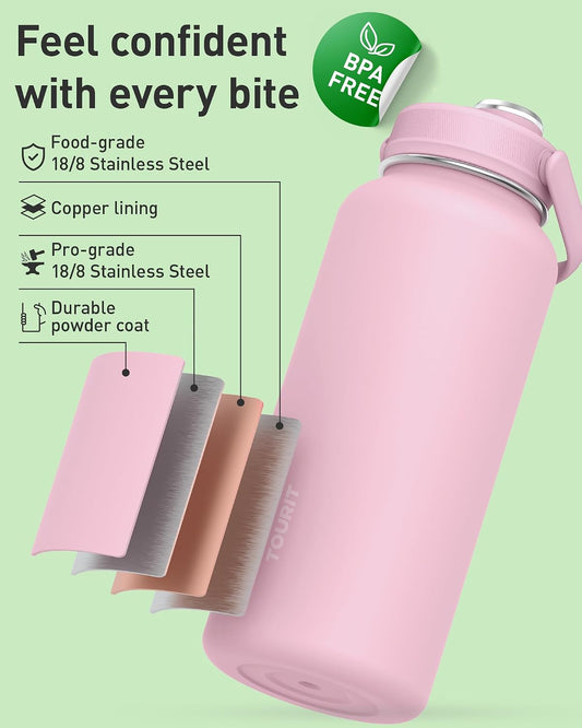 TOURIT 24 oz Insulated Stainless Steel Water Bottle, Obsidian