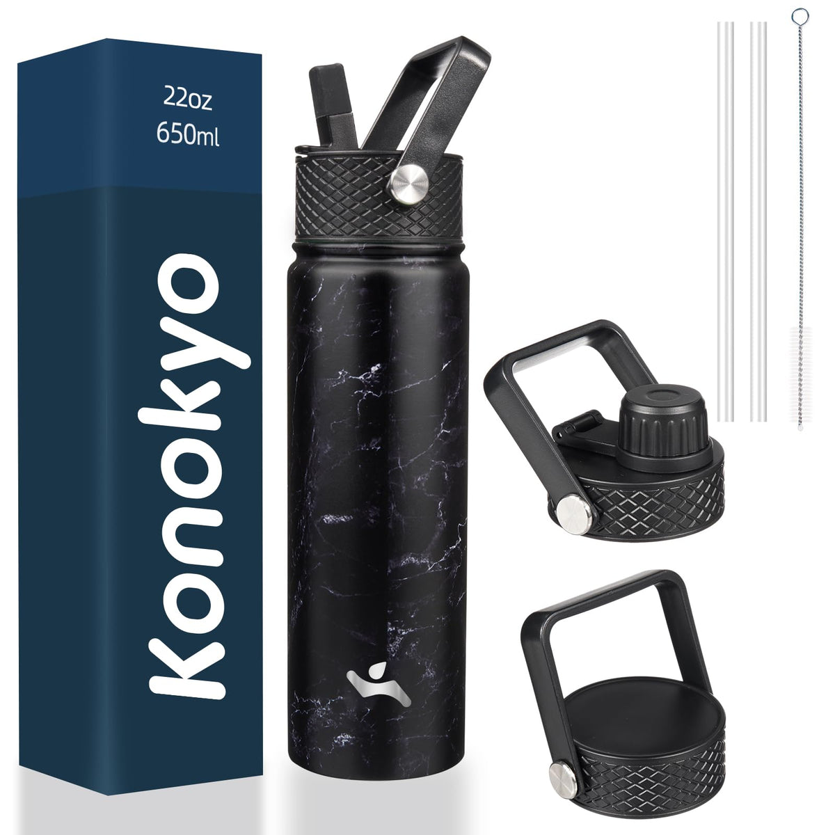 Konokyo 22 oz Insulated Stainless Steel Water Bottle with Straw Lid