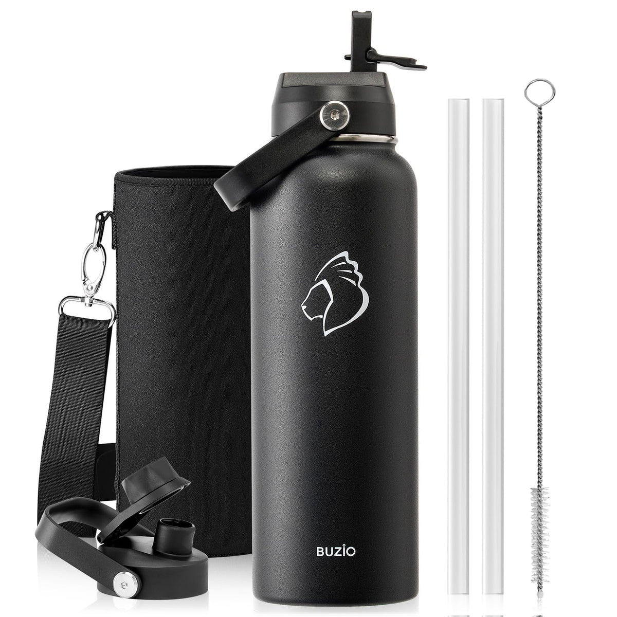 BUZIO 64 oz Insulated Stainless Steel Water Bottle with Dust-proof Lids