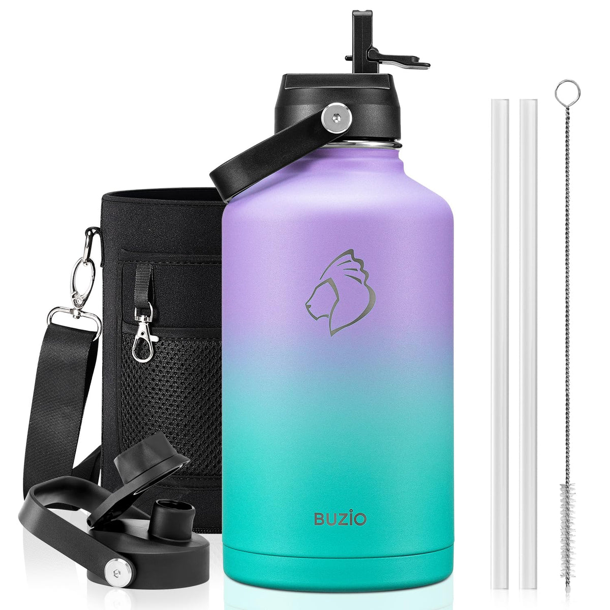 BUZIO 64 oz Insulated Stainless Steel Water Bottle with Dust-proof Lids
