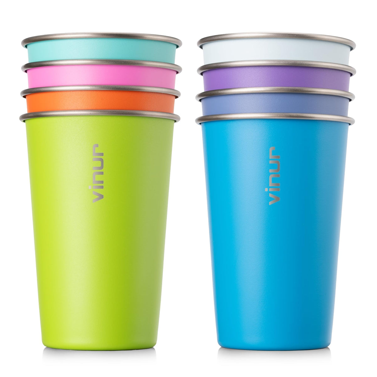 Stainless Steel Cups-16 oz Colorful Stackable Metal Drinking Glasses 8 Pcs